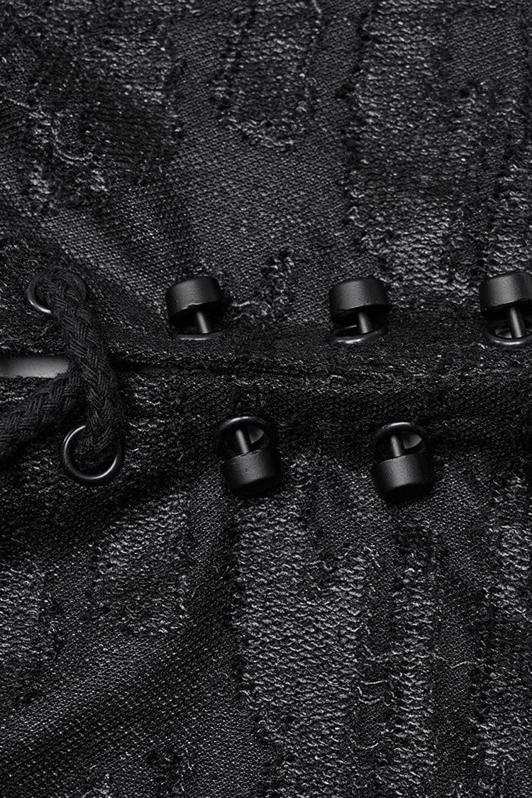 Black Long Sleeves Loose type Pleated Mens Steampunk Hooded Long Coat