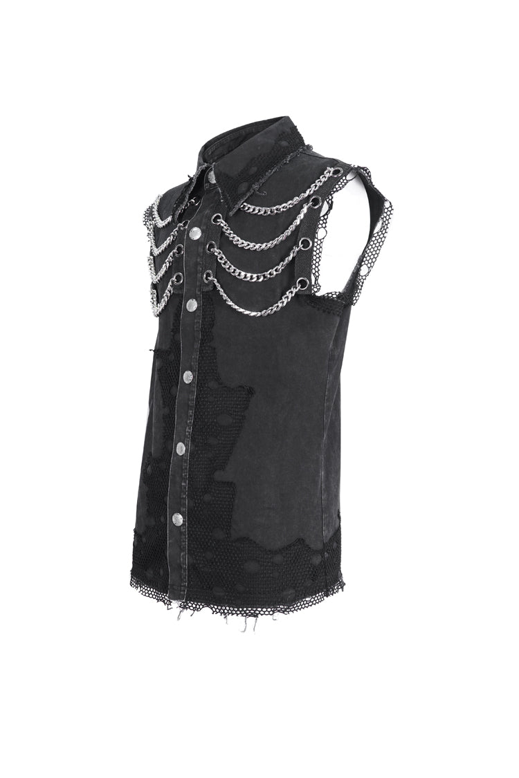 Black Lapel Collar Sleeveless Slim Men's Punk Vest