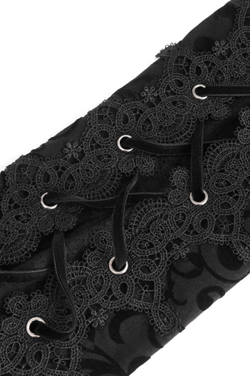 Black Gothic Flocking Patterned Laced Up Asymmetrical Side Womens Pants