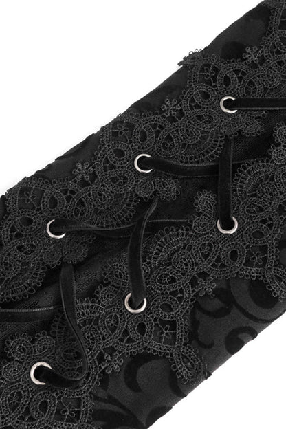 Black Gothic Flocking Patterned Laced Up Asymmetrical Side Womens Pants