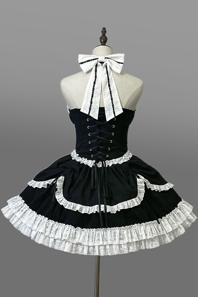 Black Cross Halterneck Ruffle Bowknot Lace Lace-Up Princess Gothic Lolita Dress