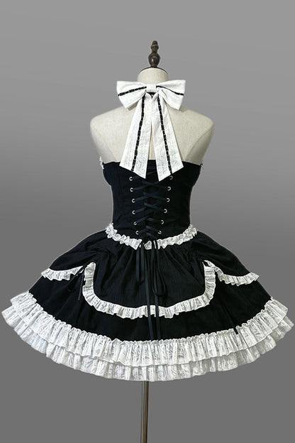 Black Cross Halterneck Ruffle Bowknot Lace Lace-Up Princess Gothic Lolita Dress