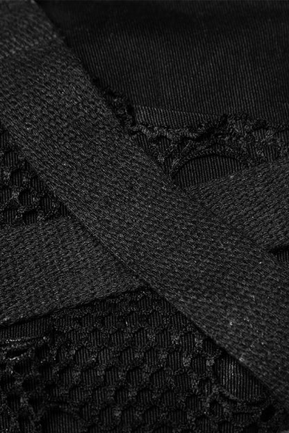 Black Metal Ring Buckles Stitching Mesh Men's Steampunk Pants