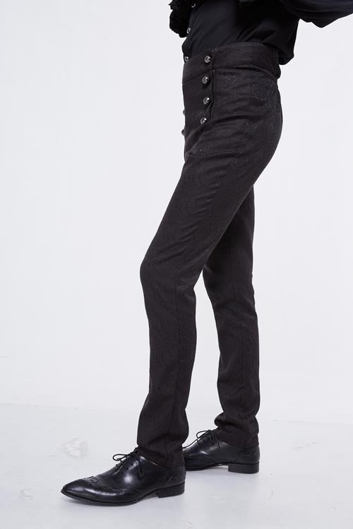 Black Gothic Wedding High Waist Slim Fit Jacquard Western Style Mens Pants