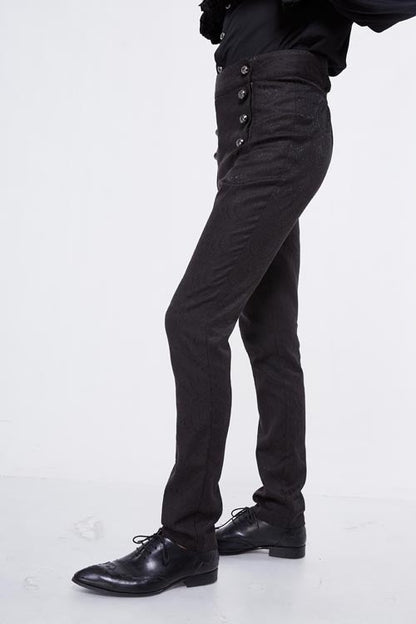Black Gothic Wedding High Waist Slim Fit Jacquard Western Style Mens Pants