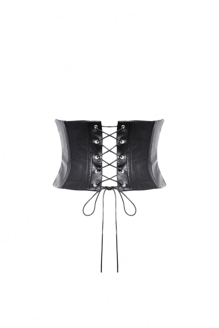 Black Lace-Up Studded Buckled Women's Punk PU Underbust Corset