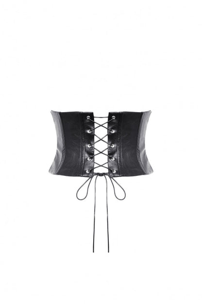 Black Lace-Up Studded Buckled Women's Punk PU Underbust Corset