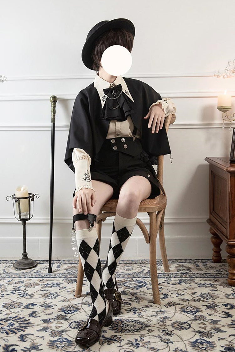 Black Night Raven Magic Ouji Prince Handsome Lolita Shirt Bib Shorts Set