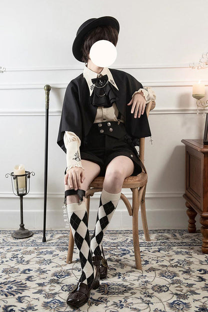 Black Night Raven Magic Ouji Prince Handsome Lolita Shirt Bib Shorts Set