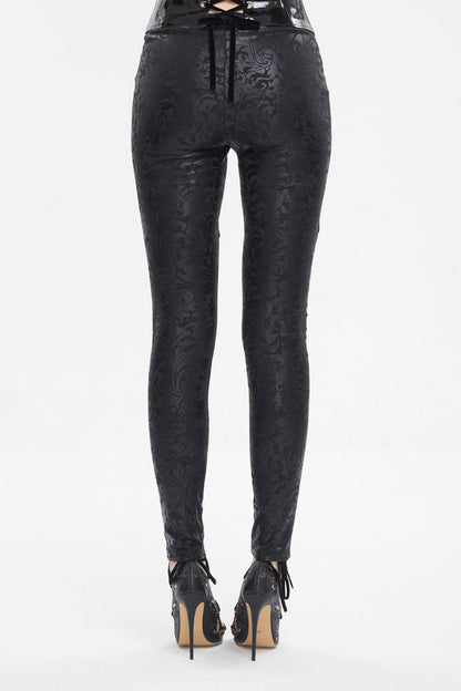 Black Floral Embroidered Mesh Splice Women's Gothic Leggings