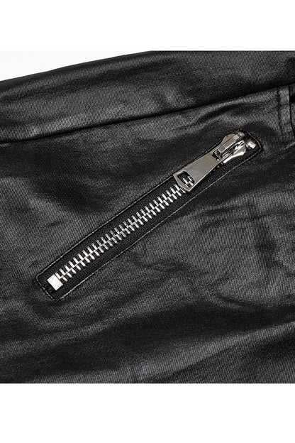 Black Elasticity Glued Woven Fabric Sexy Tight Metal Zipper Belt Decoration Women's Plus Size Punk Trousers