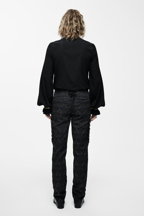 Black Chiffon Chest Embroidery Lace Sleeves Mens Gothic Blouse