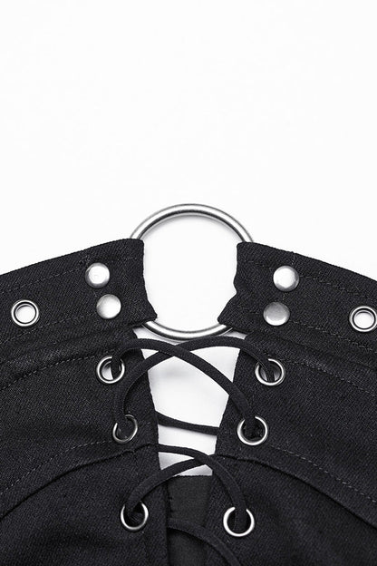 Black Hollow Lace-Up Ripped Buckle Women's Punk Tube Top