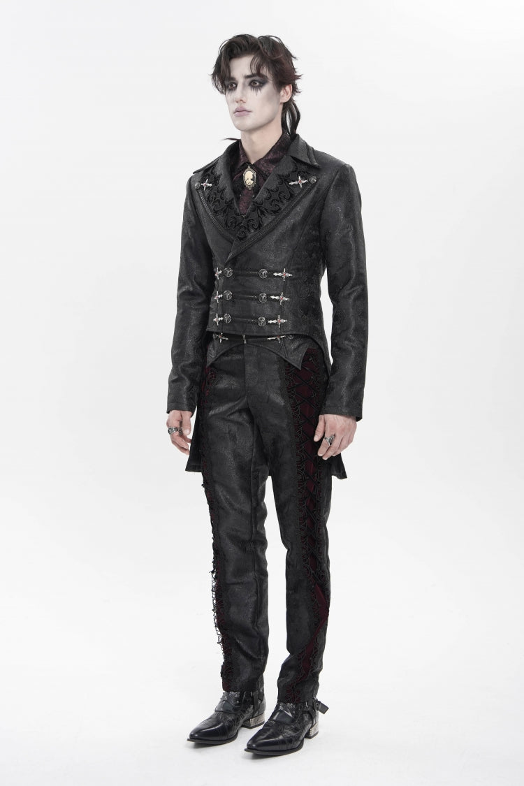 Black Lapel Collar Long Sleeves Lace-Up Slim Men's Gothic Handsome Double-Breasted Jacket
