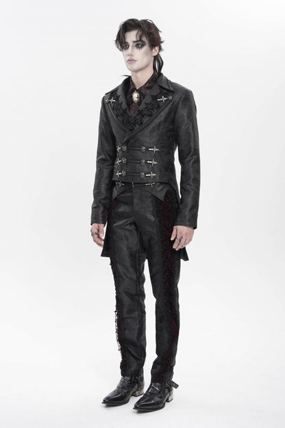 Black Lapel Collar Long Sleeves Lace-Up Slim Men's Gothic Handsome Double-Breasted Jacket