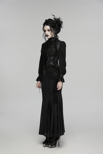 Black Jacquard Embroidered Lace Lace-Up Slim Women's Gothic Vest