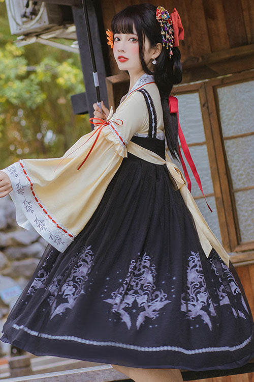 Black Fengming Chinese Style Hanfu High Waisted Sweet Lolita JSK Dress