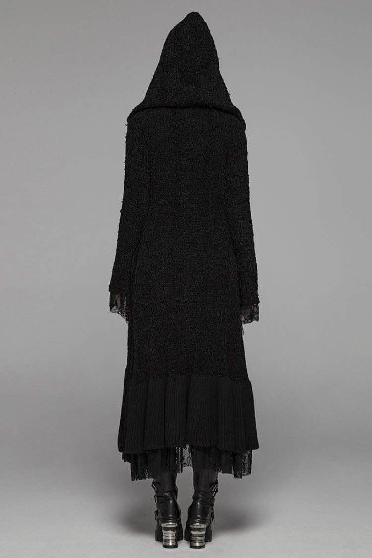 Black Long Sleeves Multi-layer Lace Hooded Women's Gothic Long Coat