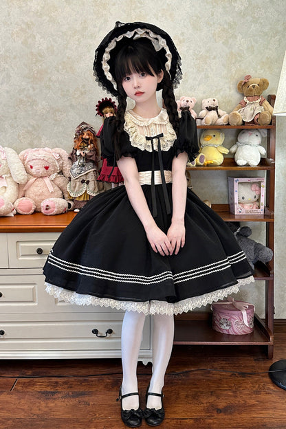 Black Doll Collar Short Sleeves Lace Daily Sweet Elegant Princess Lolita Dress