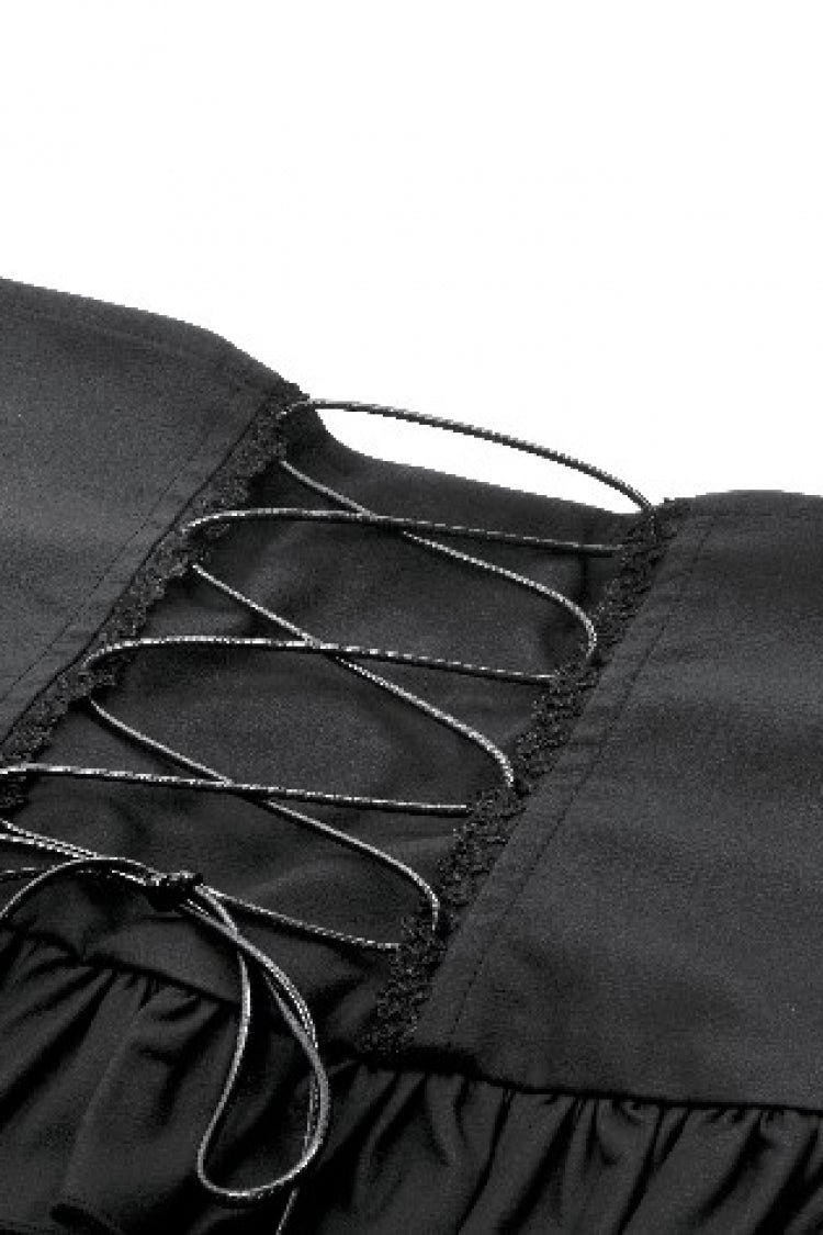 Black High Waisted Lace-Up High/low Mesh Women's Punk Skirt