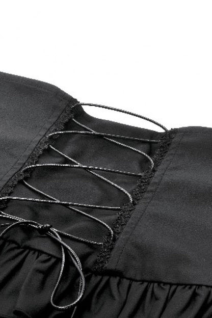 Black High Waisted Lace-Up High/low Mesh Women's Punk Skirt