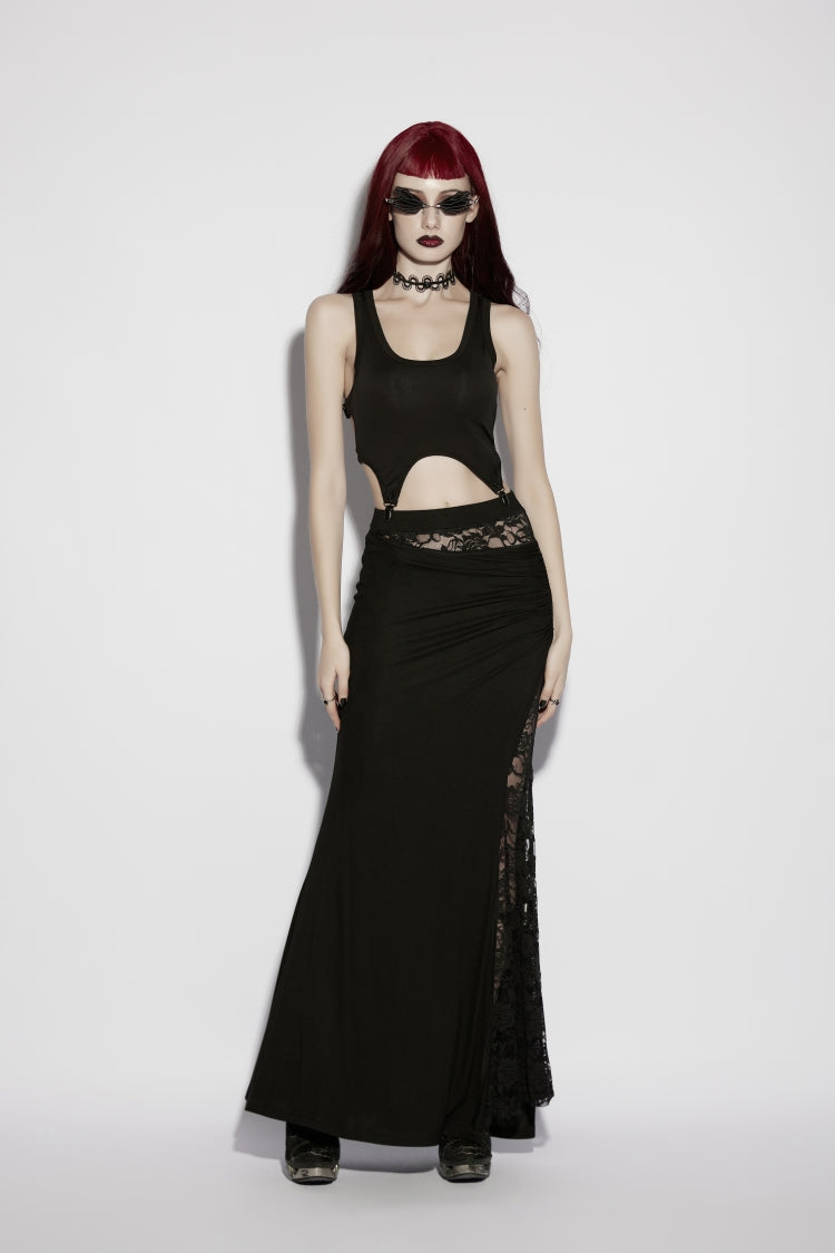 Black Cut-Out Slim Irregular Women's Gothic Handsome Vest