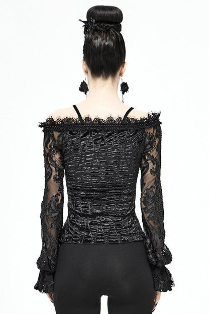 Black Lace Sleeves Velvet Sexy Womens Gothic Blouse