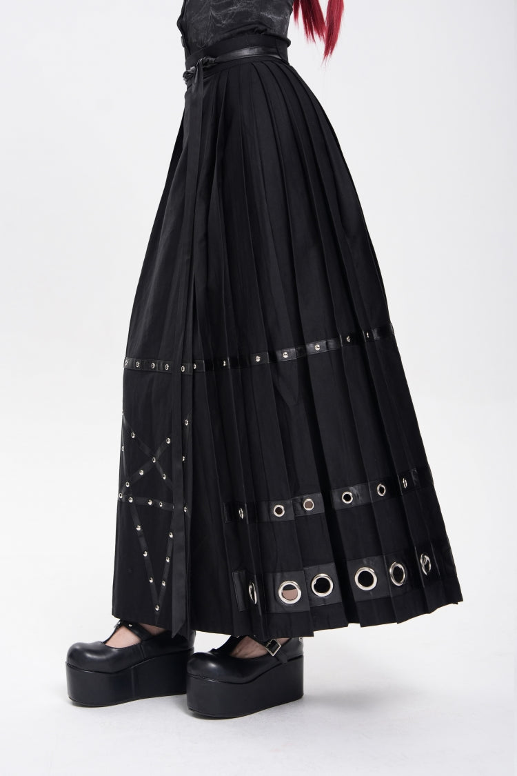 Black Eyelets Rivets Pentacle Horse-face Women's Punk Skirt