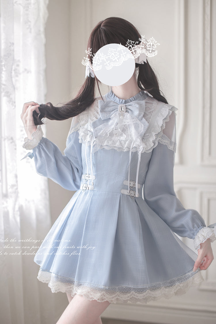 Aqua [Angel Heartbeat] Long Sleeves Bowknot Lace Sweet Jirai Kei Japanese Dress
