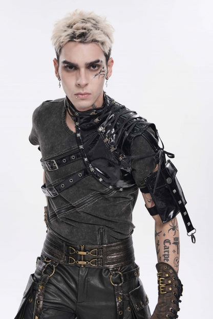 Black Lace-Up Slim Asymmetric Buckled Eyelet Men's Punk Cool Accessory Body Harness