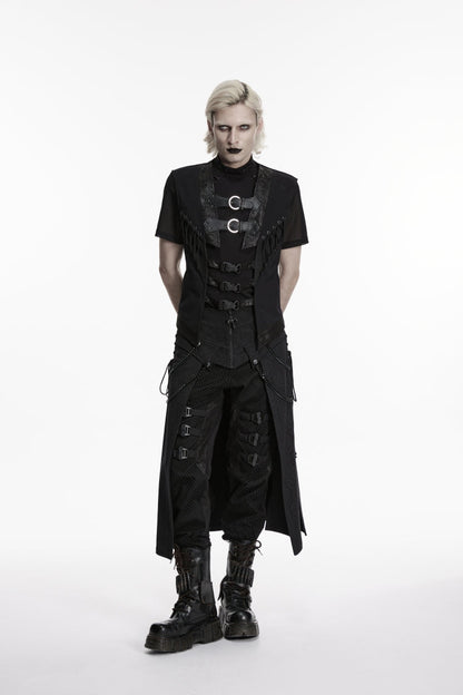Black Cut-Out Lace-Up Slim Mesh Buckled Eyelet Men's Punk Handsome Vest