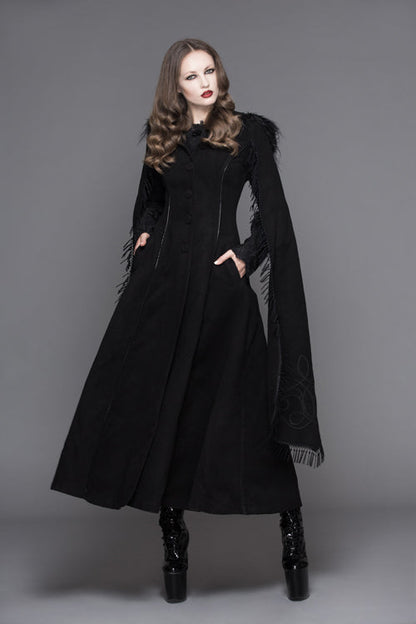 Black Hand Embroidered Shawl Double Sided Tweed Womens Gothic Coat