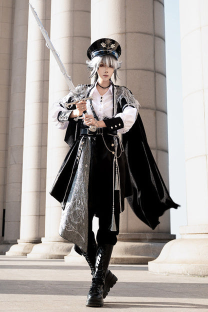 Black Lapel Collar Long Sleeves Gothic Chinese Style Military Prince Ouji Lolita Full Set