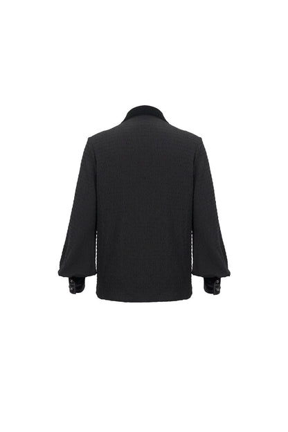 Black Embroidered Chest With Drawstring Strappy Puff Sleeved Men's Gothic Shirt