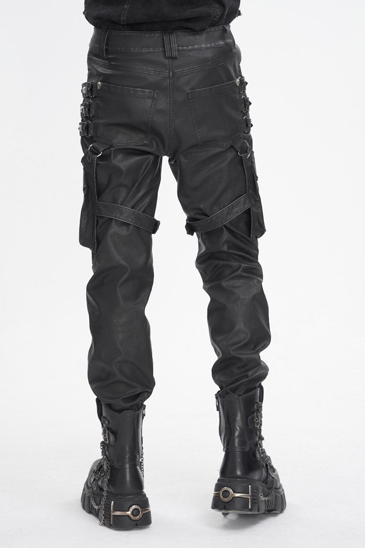 Black Big Pocket Faux Leather Men's Gothic Pants