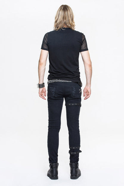 Black Partition Diamond Shape Mesh Gothic Punk Mens Tops T-Shirt