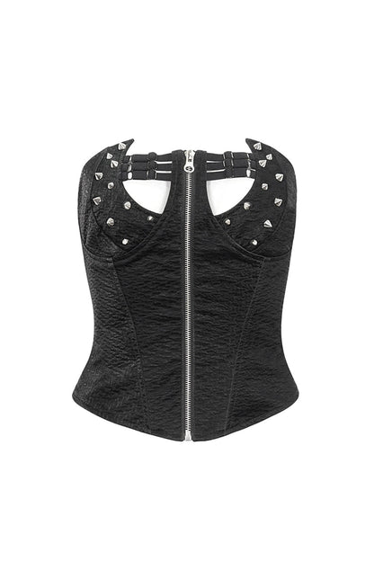 Black Lace Up Studded Overbust Women's Punk Corset