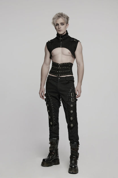 Black Lace-Up Slim Ripped Studded Zippered Women's Punk Corset