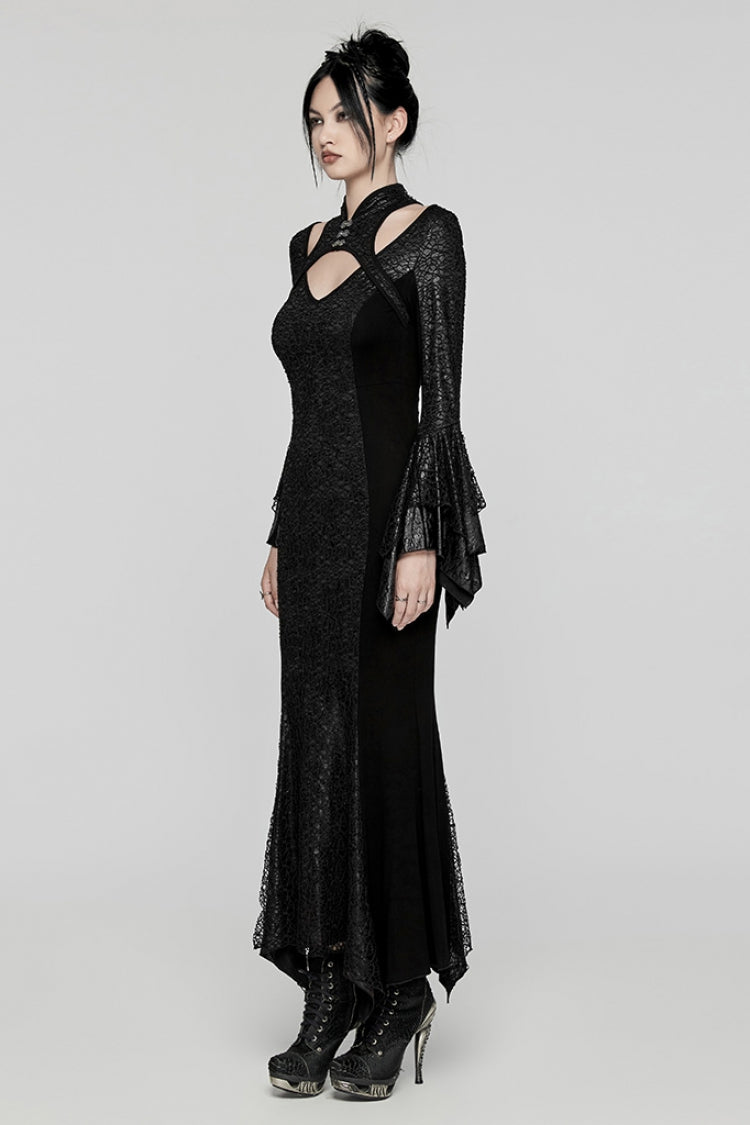 Black Cheongsam Collar Fishtailed Hollow Women's Gothic Dress