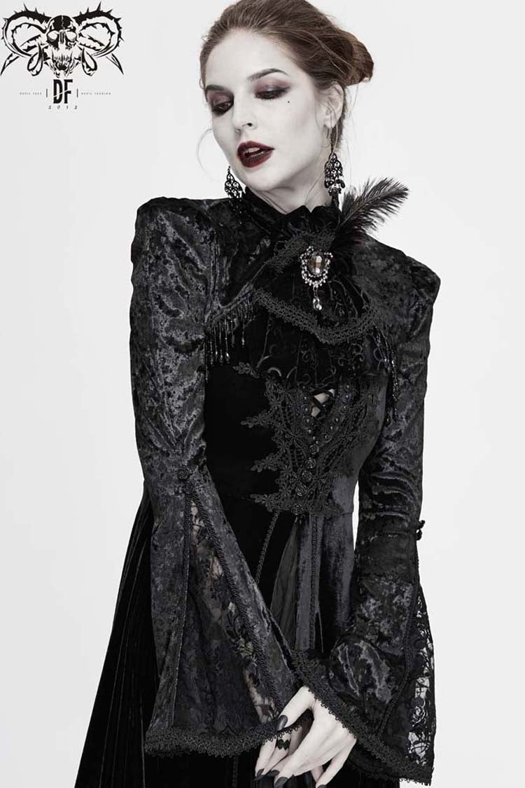 Black Lace Velvet Bubble Trumpet Sleeve Women's Gothic Small Shawl
