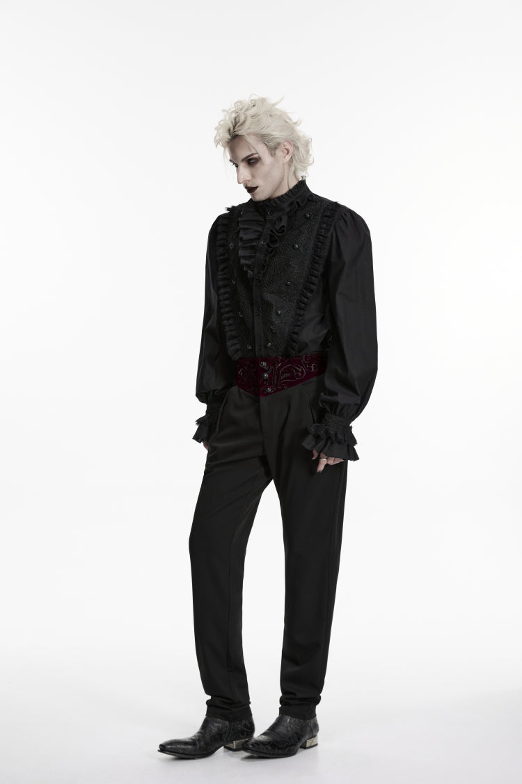 Black Embroidered Spliced Slim Men's Gothic Pants