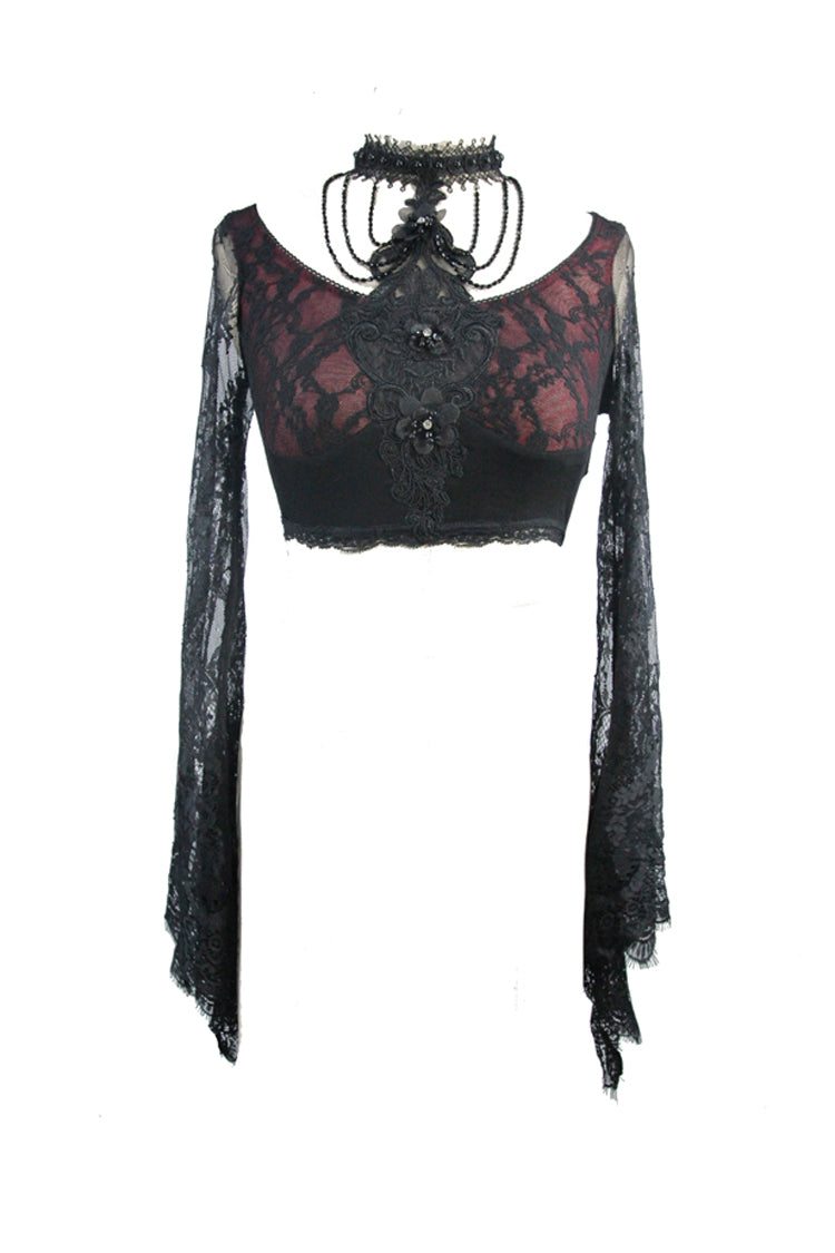 Black Lace Super Short Openwork Sunscreen Long Sleeve Women's Gothic Shirt