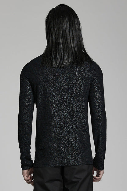 Black Long Sleeves Print Slim Men's Gothic Blouse