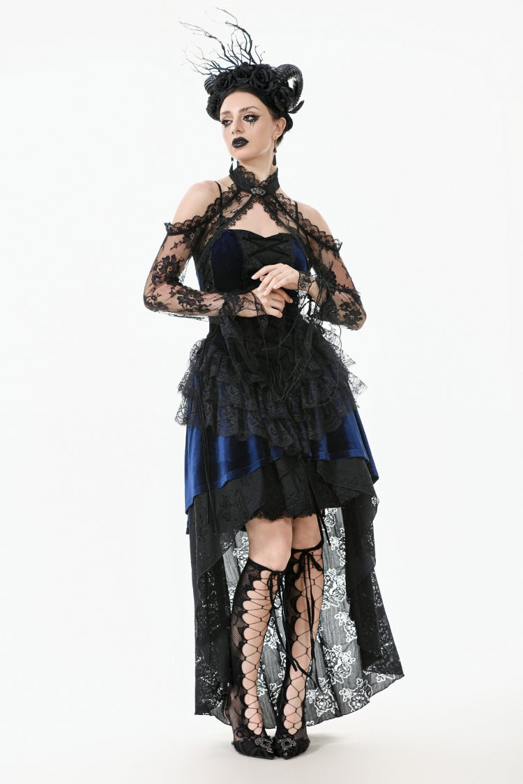 Black Off Shoulder Long Sleeves Sheer Floral Lace Women's Gothic Shrug