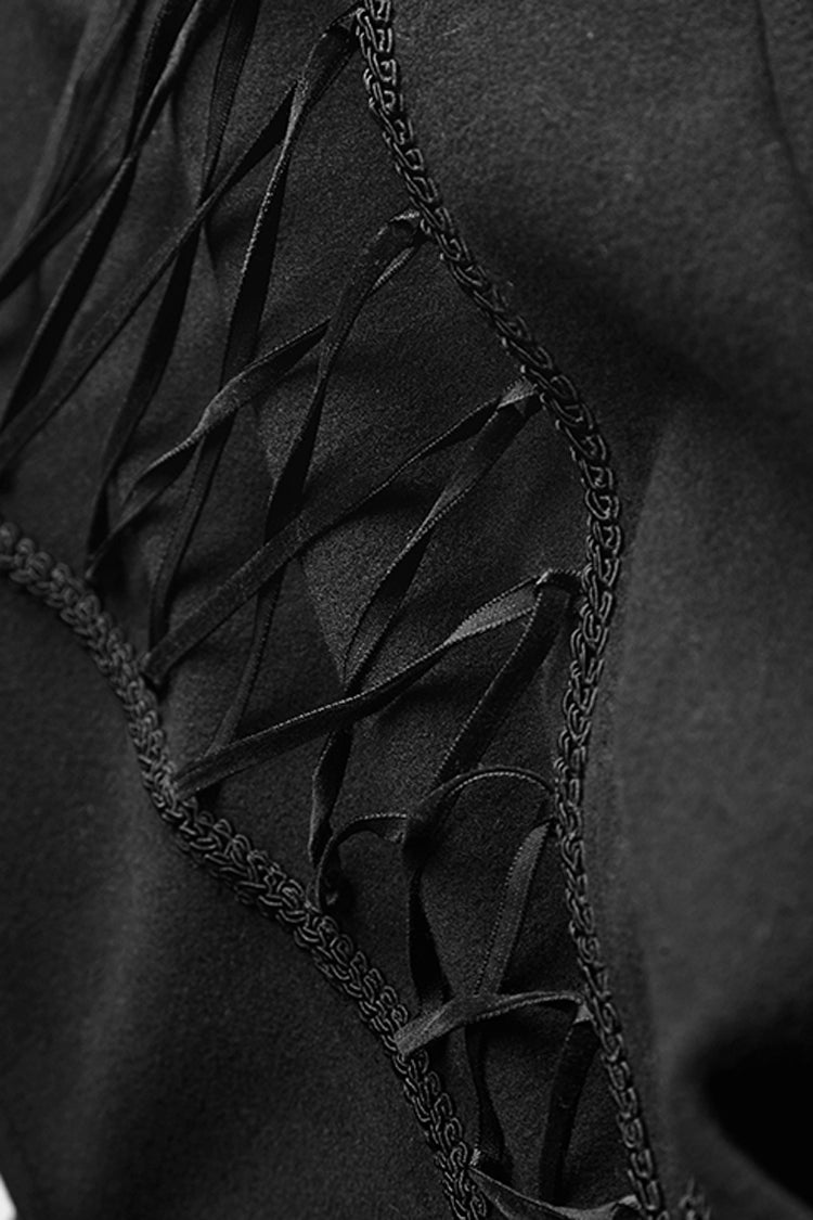 Black Hooded Print Womens Single-Breasted Long Maxi Gothic Coat