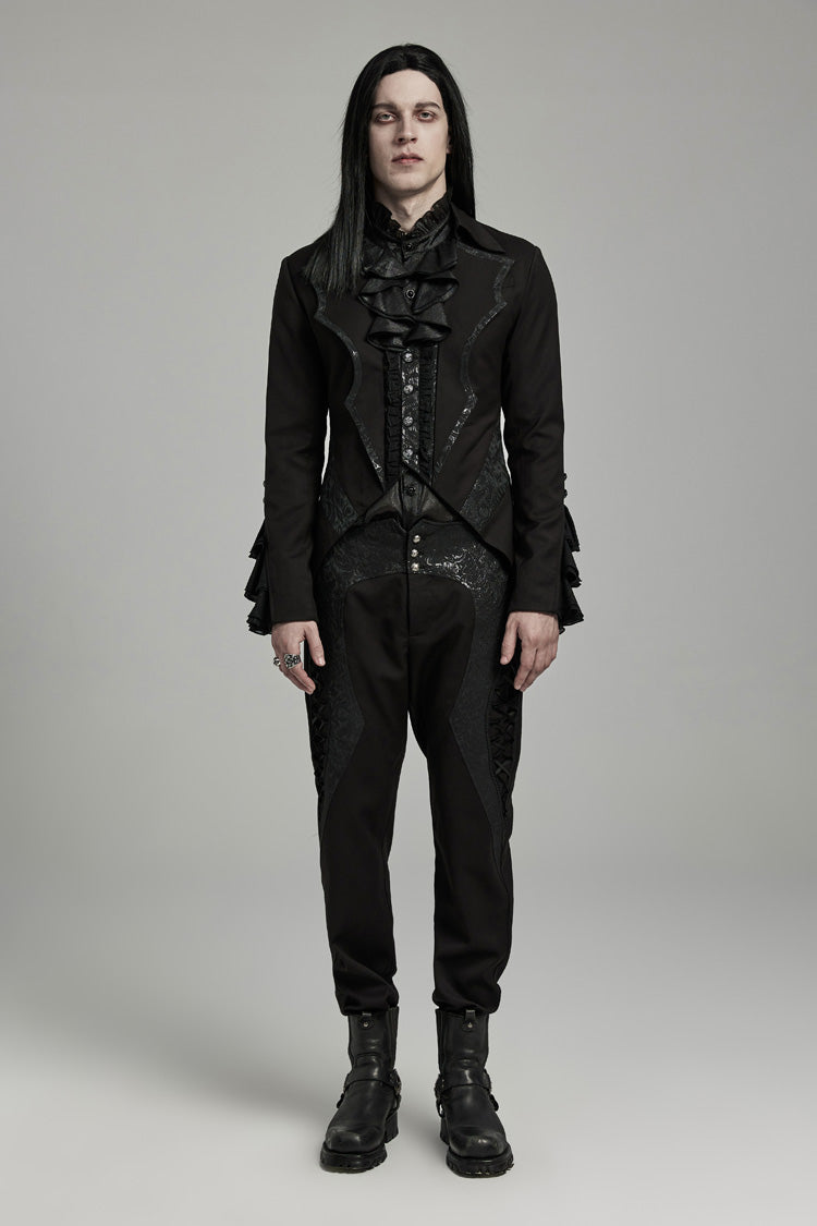 Black Bat Collar Ruffle Men's Swallow-tailed Gothic Coat