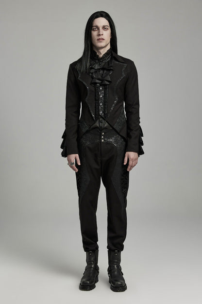 Black Bat Collar Ruffle Men's Swallow-tailed Gothic Coat