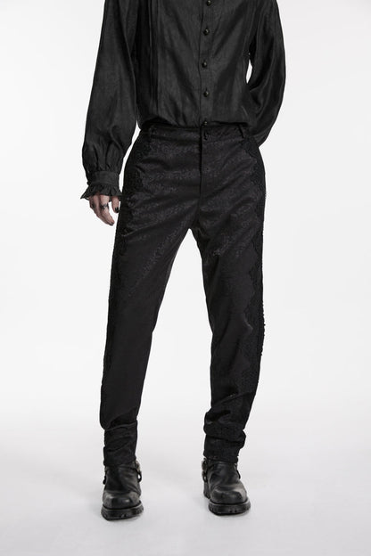 Black Jacquard Slim Men's Gothic Gorgeous Handsome Pants