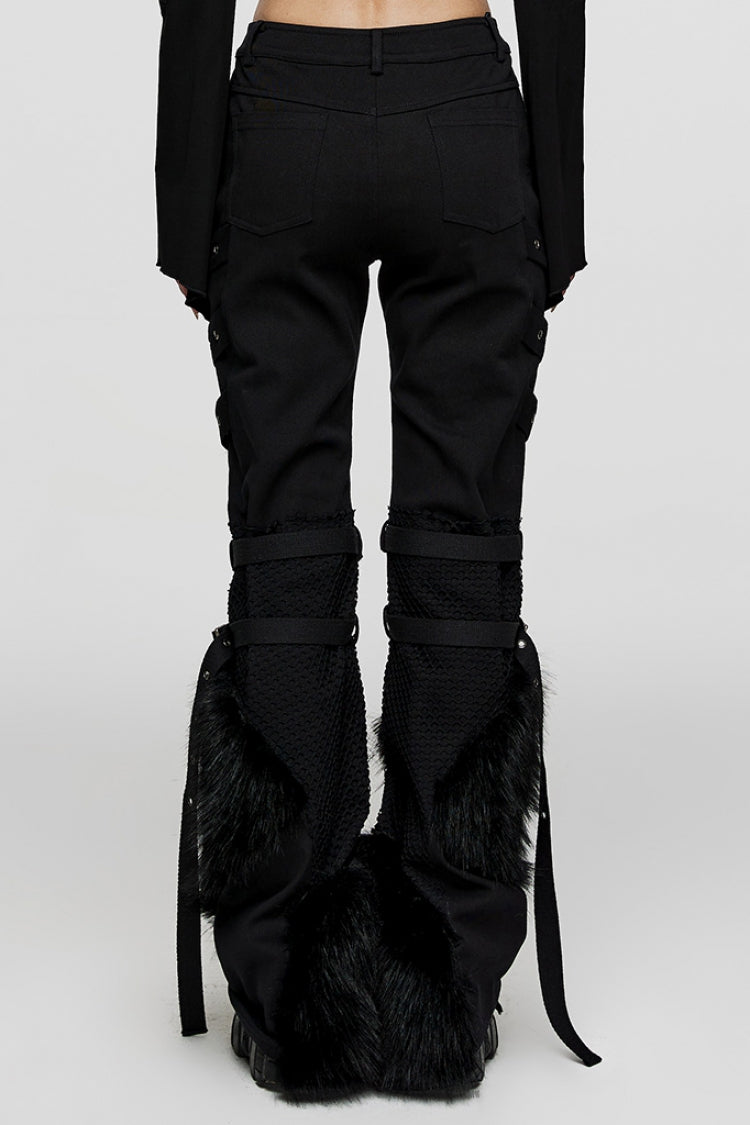 Black Eyelet Stitching Metal Mesh Women's Steampunk Fluffy Pants