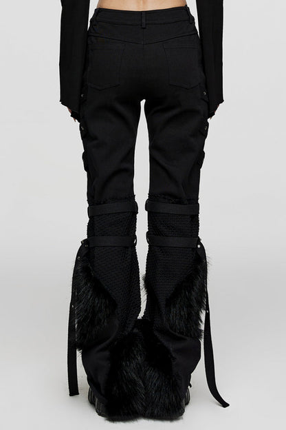 Black Eyelet Stitching Metal Mesh Women's Steampunk Fluffy Pants